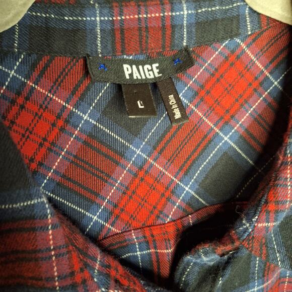 PAIGE red black plaid flannel button down womens size L Grunge dark acedamia - Picture 4 of 5